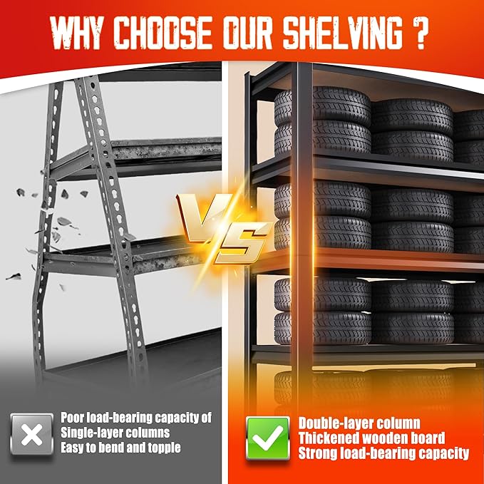 71"Hx46"Wx18"D Garage Shelving-2050 lbs 5 Tier Storage Shelves,Adjustable Heavy Duty Metal Shelving Unit and Storage Large Rack,Utility Steel Shelf for Warehouse Industrial Pantry Basement Organizers