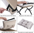 15" Foldable Foot Stool Ottoman with Metal Frame - Washable Light Grey Upholstered Indoor/Outdoor Footrest for Living Room, Bedroom, Patio - Space-Saving Compact Design
