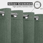 Easy-Going Linen Look Outdoor Curtains Waterproof Windproof Porch Curtains, Soft Thicken Outdoor Privacy Curtains for Patio, Gazebo, Grommet Top and Tab Bottom Drape, 1 Panel, 110x96 inch, Sage Green
