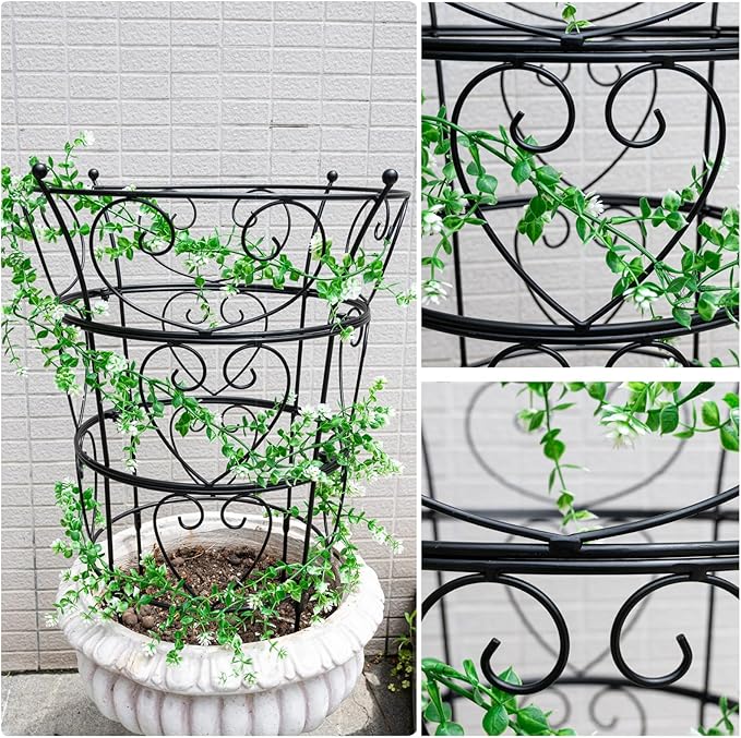 Obelisk Trellis for Peonies, Black Metal Heart Cage, 24.6 x 17 Inch