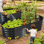 17" Tall Outdoor Garden Raised Garden Bed Kits, 5ft X 2ft Oval,0.8MM Thick Metal Raised Planter Bed/Ground Planter Box for Variety of Flowers,Herbs,Vegetables (Black, 60X24X16.5 Inches)