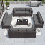ALAULM Patio Furniture Set with Coffee Table, 14 Pieces Outdoor Sectional with Wide Seat and Thick Cushion, All Weather Wicker Rattan Conversation Set for Backyard, Garden, Deck, Grey