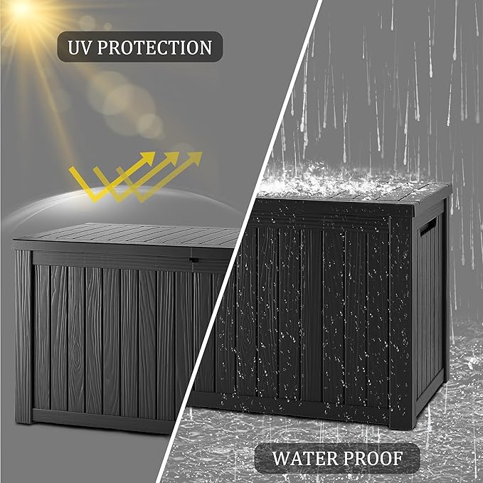 Deck Box, 150 Gallon Black Resin Lockable Waterproof Outdoor Storage