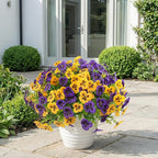 36 Pcs Artificial Fake Pansy Flowers for Outdoor, Faux UV Resistant Silk Pansies Flowers for Outside Planter Front Door Porch Yard Patio Window Box Home Decor (36, Yellow,Purple)