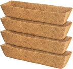 4 Pack 30 Inch Trough Coconut Liners for Window Box Deck Planter Natural Coco Fiber Replacement Liner for Outdoor Plants Rectangular Coir Planters for Porch Balcony Garden Decor
