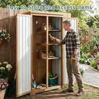 Outdoor Storage Cabinet with Shelf, Wood & Metal Storage Shed with Waterproof Roof & Lockable Doors,Tall Outdoor Cabinets for Patio Backyard, Gardening Tools and Accessories, Brown