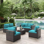 ALAULM Patio Furniture Set with Coffee Table, 7 Pieces Outdoor Sectional with Wide Seat and Thick Cushion, All Weather Wicker Rattan Conversation Set for Backyard, Garden, Deck, Turquoise