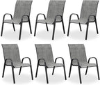 Patio Dining Chairs Set of 8, Outdoor High Stacking Chairs，Breathable Seat Fabric and Alloy Steel Frame for Backyard, Porch, Garden, Sunroom (Light Grey)
