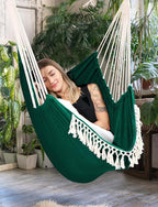Chihee Hammock Chair Hanging Swing Max 500 Lbs 2 Cushions Included Metal Spreader Bar with Anti-Slip Grooves Portable Hanging Chair Side Pocket Large Macrame Bohemian Chair Indoor Outdoor