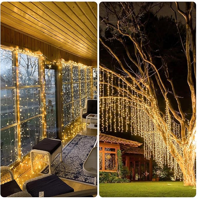 Indoor String Lights: 900 LED Warm White Curtain Lights, 9.5 x 29.5 ft