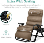 Best Choice Products Oversized Zero Gravity Chair, Folding Outdoor Patio Recliner, XL Anti Gravity Lounger w/Removable Cushion, Cup Holder, Side Tray, 350lb Capacity - Taupe