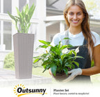 Outsunny 32 Inch Tall Planters for Outdoor Plants, Set of 2 Plastic Rattan-Like Flower Pots with Drainage Holes, Stackable Tapered Planters for Indoor Plants, Front Porch, Brown