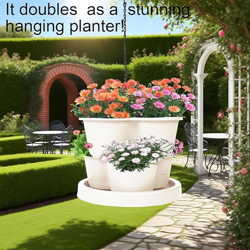 5-Tier Vertical Garden Tower Stackable Planter for Strawberries, Flowers, Vegetables & Herbs Beige