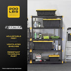 CX Black & Yellow, 5-Tier Heavy Duty Plastic Storage Shelves that Support up to 200lbs/shelf, Organization and Storage, Weather-Resistant Design, Easy Assembly (72”H x 48”W x 20”D)