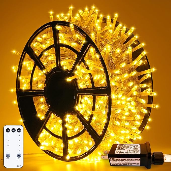 String Lights, 163 ft 500 LED Warm White with Reel and Remote