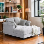 VINGLI 56" Oversized Chaise Lounge Chair, Light Grey Comfy Corduroy Chaise Sofa Recliner Bed Upholstered Sleeper Couch Bed with Throw Pillows and Armrests for Living Room, Movie Room, Bedroom