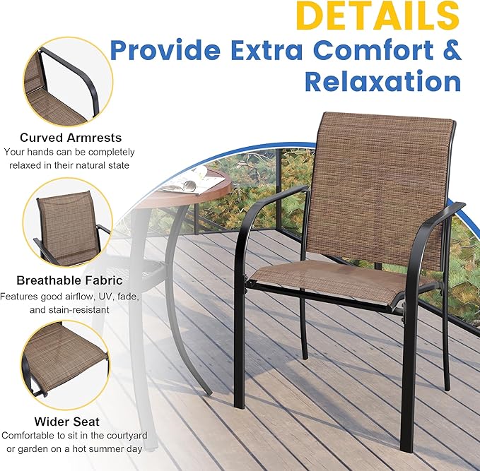 VICLLAX Patio Table and Chair Set of 6, All Weather Metal Round Outdoor Dining Furniture Set-50 Round Outdoor Table and Chairs, Black Tabletop