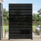 Casaphoria Metal Privacy Screen Outdoor, 72" H x 47" W Freestanding Decorative Privacy Screen for Patio Deck Balcony Garden with Stable Base, Black-Fence