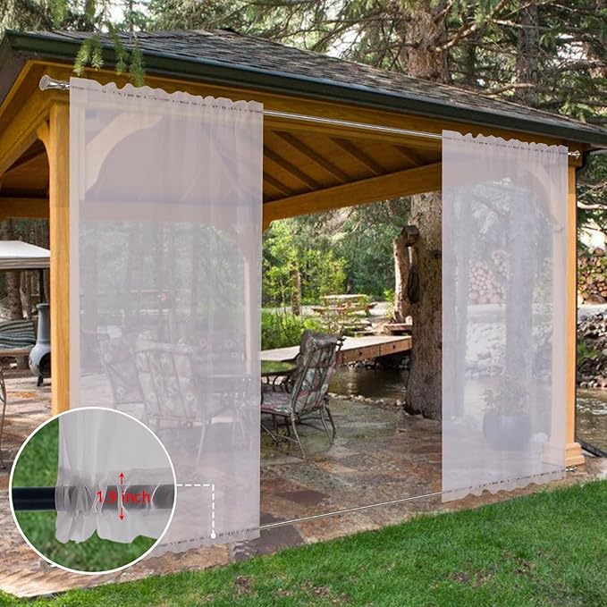 SpaceDresser Waterproof Outdoor Sheer Curtains for Patio - 2 Panels Rod Pocket Indoor Voile Sheer Curtain for Living Room,52W x 84L inch, Silver Grey