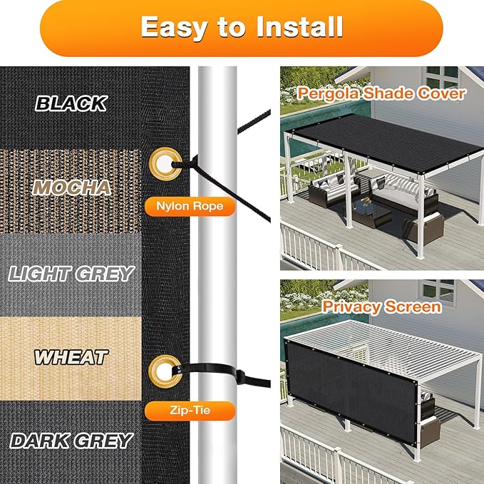 Artpuch Outdoor Pergola Shade Cover 13x20 FT Sun Shade Cloth with Grommets Black 90% UV Protection Canopy Patio Privacy Screen (Customized Available)