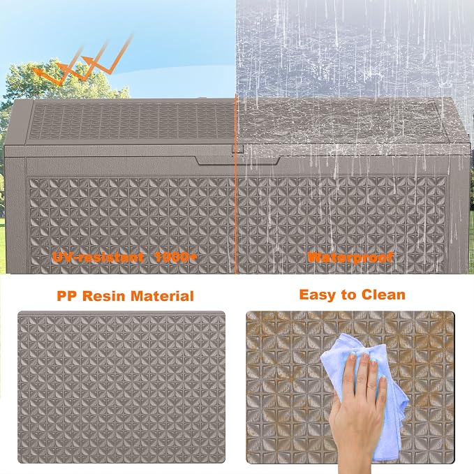 Deck Box, 121 Gallon Resin Outdoor Storage with Hydraulic Lid