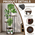 5 Tier Wood Tall Plant Stand Metal Rack Indoor, Multiple Flower Pot Holder Shelves Corner Rack, Planter Shelf Display Rack Storage Organizer for Patio Living Room Balcony Garden(Black Oak)