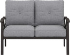 RoyalCraft Patio Loveseat, All-Weather Outdoor 2 Seats Sofa Couch,Khaki Metal Furniture with Gray Cushions