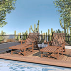Patio Chaise Lounge Chair, Oversized Lounge Chair Outdoor with 5 Positions, HDPE, Patio Lounge Chair with Wheels & Cup Holder for Pool, Deck, Poolside,Wood