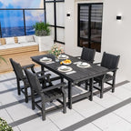 Pamapic 5-Piece Outdoor Dining Set, HDPE Outdoor Rectangular Table and 4 Chairs, Wood Grain Patio Furniture Sets with Armrest, All-Weather Patio Dining Table with Umbrella Hole, Black