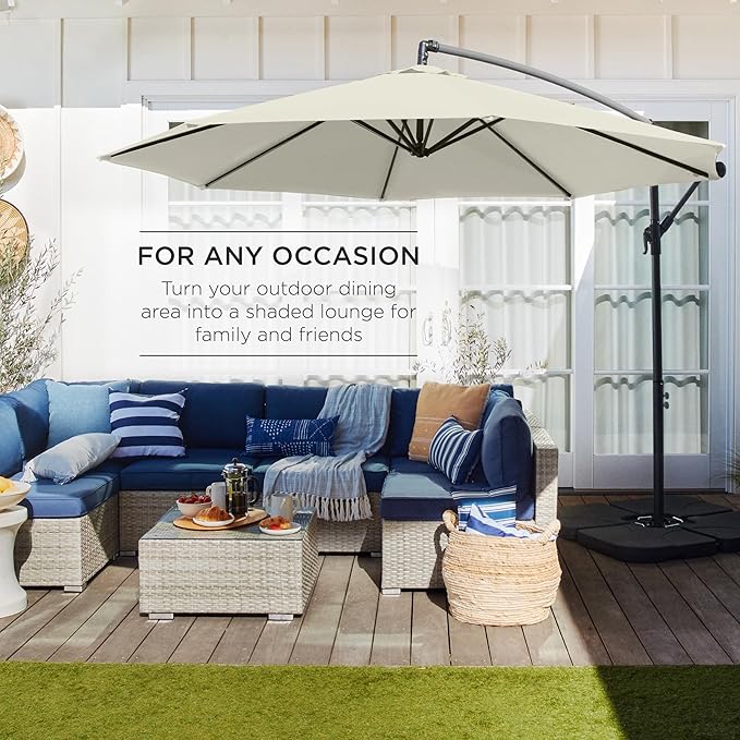 Best Choice Products 10ft Offset Hanging Market Patio Umbrella w/Easy Tilt Adjustment, Polyester Shade, 8 Ribs for Backyard, Poolside, Lawn and Garden - Ivory