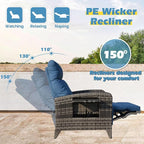Outdoor Recliner Chairs Set of 2, Reclining Patio Chairs with Adjustable Back up to 150°Lay Flat and Extended Footrest, Wicker Recliner Chairs with Flip Table and Removable Olefin Cushion