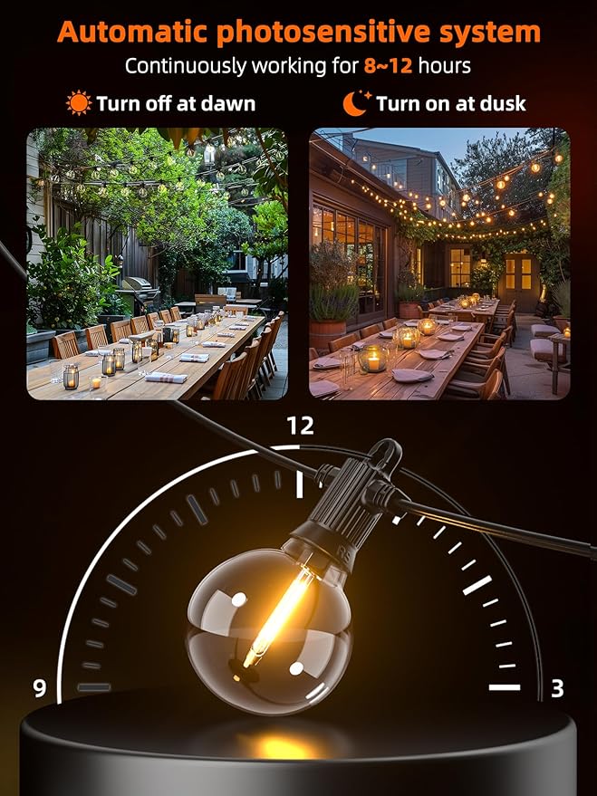 String Lights, 100FT Solar Outdoor Edison Bulbs in Warm White