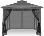COBIZI Gazebo 10x10 Heavy Duty Gazebos with Improved Nettings Outdoor Gazebo Double Roof Patio Gazebos with Metal Steel Frame Outdoor Canopy for Patio, Deck, Backyard (Black)