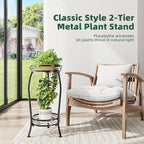 Simple Trending Plant Stand Indoor Outdoor, Tall Round Plant Shelf, 2 Tiers Metal Flower Pot Holder Stand Heavy Duty, for Garden, Balcony, Black