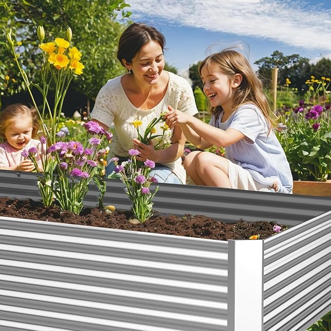 FRIZIONE 3pcs Galvanized Raised Garden Bed Outdoor,Above Ground Garden Bed for Vegetable,Metal Raised Beds for Flower,Steel Raised Beds for Gardening - 36x18 inch