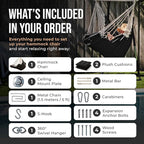 Hanging Hammock Chair Swing – Hanging Chair Outdoor & Indoor - Hammock Swing Chair – Quick & Easy Setup with Hardware Kit – Durable & Spacious Full Body Support with 2 Plush Cushions – Holds 440 Lbs