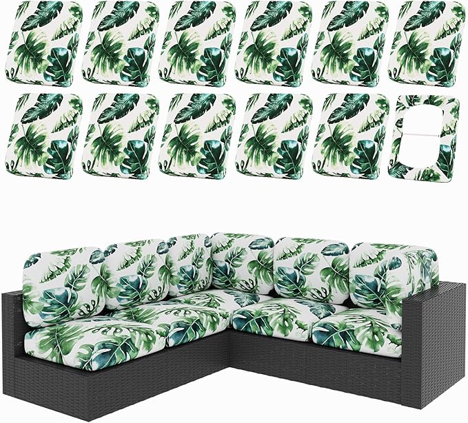 Cushion Covers for Patio Furniture, Stretch Fit, Monstera Deliciosa