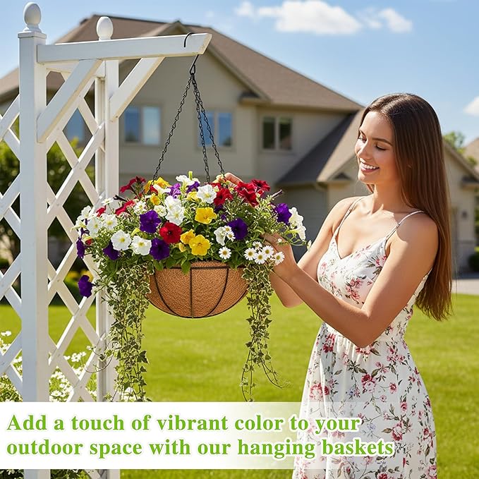 Metal Hanging Planters Basket Set of 3 Hanging Flower Pots 12 Inch Chain Round Wire Plant Holder with Coco Coir Liner Garden Watering Hanging Baskets for Patio Garden Outdoor1
