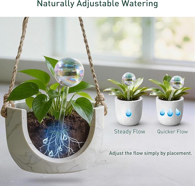 Extra-Thick Clear Glass Plant Watering Globes, Rainbow Gradient Self Watering Globes, Automatic Plant Waterer, Self Watering Planter Insert Spikes Devices for Everyday or Vacation Use, 2-Pack