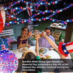 4th of July Decorations Red White and Blue Lights, 200 LED 66FT String Light Plug-in, 8 Modes 4th of July Lights for Indoor Outdoor Independence Day Memorial Day American Flag Patriotic Holiday Decor