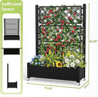 Raised Garden Bed with Trellis, 21 Gallon Self Watering Planter Box with Lockable Wheels & Drainage Holes for Climbing Plants Vegetables Flowers, Anti-Rust Resin for Backyard Patio (Black)