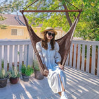 Upgraded Caribbean Hammock Chair with Detachable Metal Bar, Large Hammock Swing Chair, XL Rope Hanging Chair for Outdoor Indoor, 330 LBS Weight Capacity, SaddleBrown