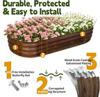 Galvanized Raised Garden Bed Outdoor, Large Raised Bed for Gardening, 6x3x1ft Oval Metal Planter Box for Vegetables, Fruits, Flowers, Dark Brown Wood Grain