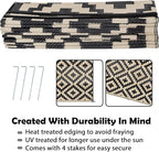 SAND MINE Waterproof Outdoor Rug 9x18 ft, Plastic Reversible Rug, Modern Area Rug, Large Floor Mat for Outdoors, RV, Patio, Backyard, Deck, Picnic, Beach, Camping, Black & Beige