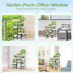 iDavosic.ly Plant Stand Indoor Outdoor, 8 Tier Corner Metal Flower Display Holder Shelf, Easy Assembly Folding Tall Orchid Rack for Patio Balcony Porch Garden Living Room House, Black