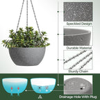 T4U Hanging Planters for Indoor Plants, 10 Inch Hanging Planter Outdoor 2 Pack, Hanging Basket with Drainage Holes, Hanging Plant Holder Indoor, Flower Pots, Plant Pots for Garden, Grey