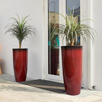 Glitzhome 30" H Oversized Tall Planter, Set of 2 Large Outdoor Planters with Drainage Holes, Gradient Red Faux Ceramic Finish, Large Flower Pots Plastic Plant Pots for Indoor Outdoor Front Door Patio