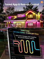 addlon Permanent Outdoor Lights, Smart RGB+IC LED Lights for House & Outdoor Decor, App & Remote Control, Scene Modes, IP67 Waterproof for Christmas, Holiday, Valentine's Day Decorations, 200FT