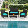 Conversation Set, 4-Piece Modular Rattan Patio Furniture with Glass Table