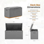 Greesum 100 Gallon Resin Deck Box Large Outdoor Storage with Cushions for Patio Furniture, Garden Tools, Pool Supplies, Weatherproof and UV Resistant, Lockable,Gray